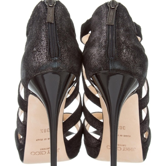 Jimmy Choo Size 38.5 Black Suede "Vamp" Shimmer Multistrap Sandals - Picture 4 of 5